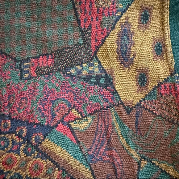 Patchwork pattern knit oversized cardigan wool blend pockets multicolor vintage - Picture 10 of 10